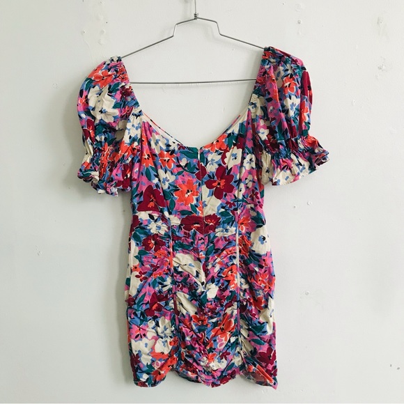 OLIVACEOUS PUFF SLEEVE OFF SHOULDER RUCHED MINI FLORAL DRESS - Picture 5 of 7